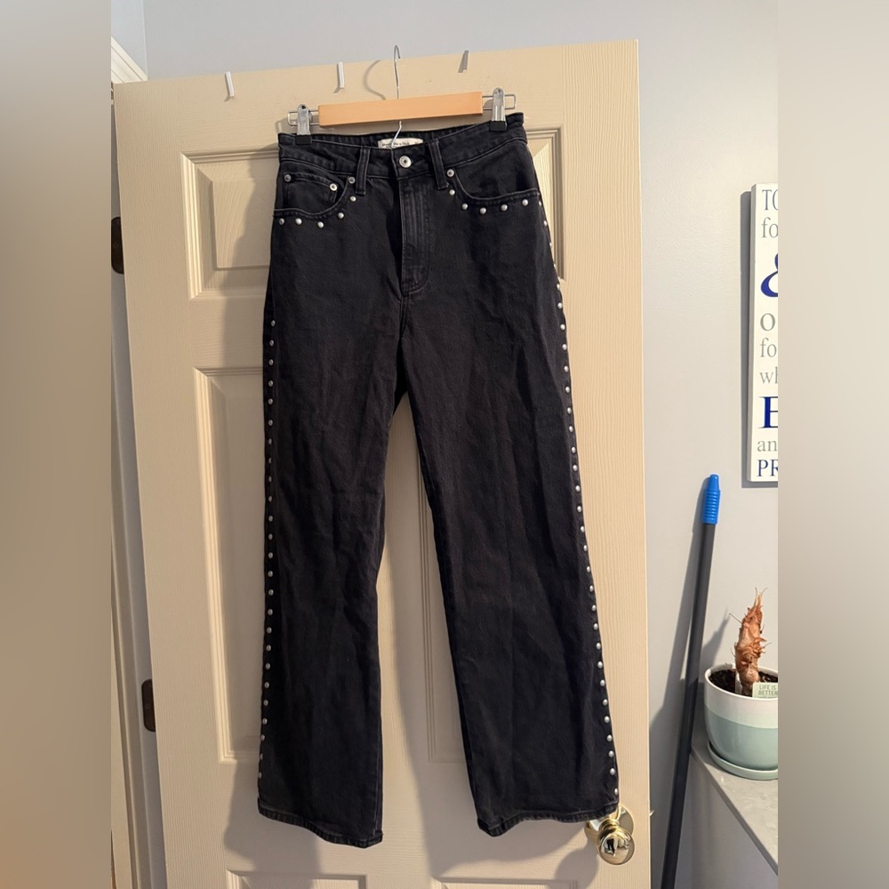 Abercrombie & Fitch Black Wide-Leg Jeans with Silver Studs